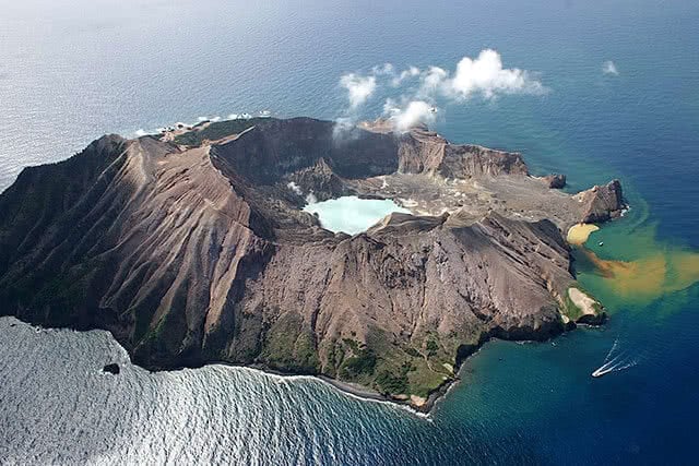 Aerial image of the active volcano on New Zealand's White Island