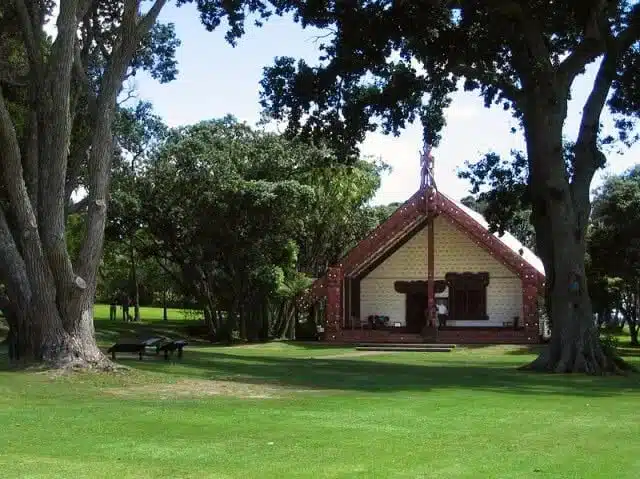 Image of the Waitangi Treaty Grounds where the signing of the Waitangi Treaty took place