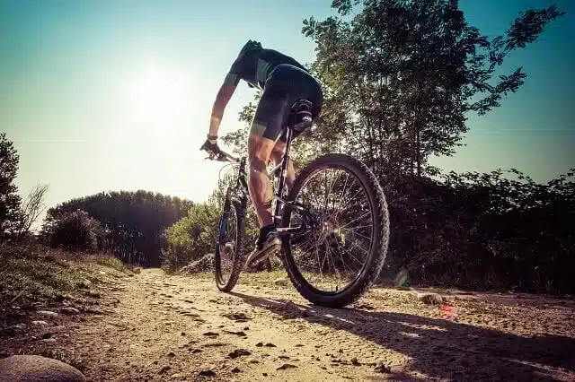 Cyclist riding up a hill - Motatapu Mountain Bike Race