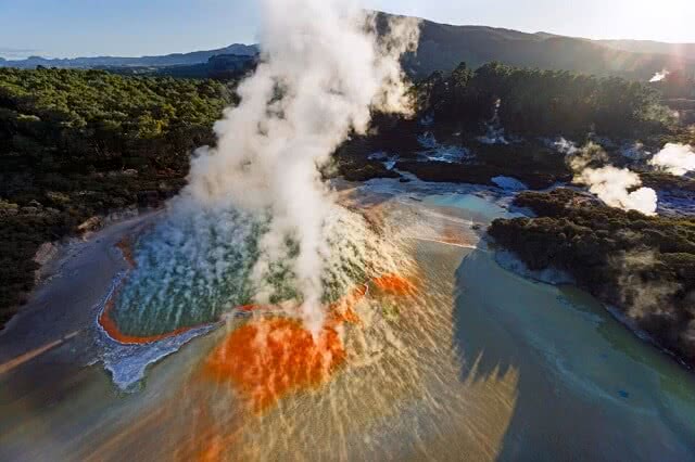 Aerial view of the stunning Champagne Pool at Wai-O-Tapu