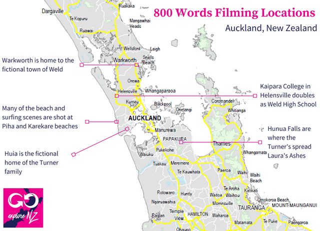 Map showing 800 Words Filming locations - Auckland, New Zealand