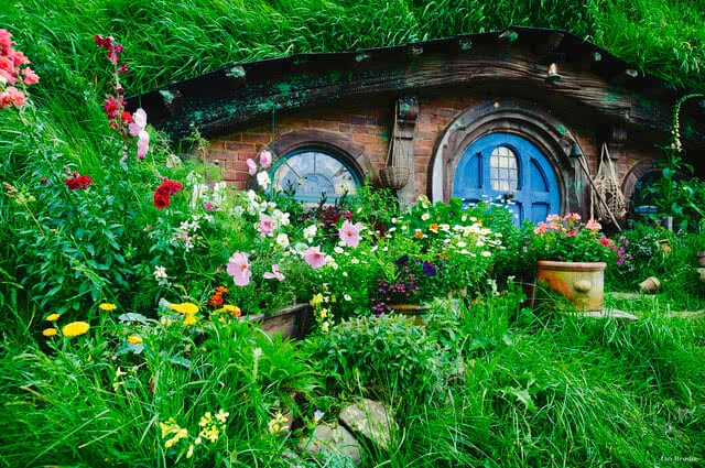 Image of a hobbit hole from the Hobbiton set in Matamata - Lord of the Rings location