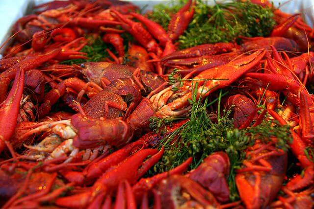 A crate full of fresh crayfish