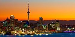 Image of the Auckland skyline at sunset taken from Devonport