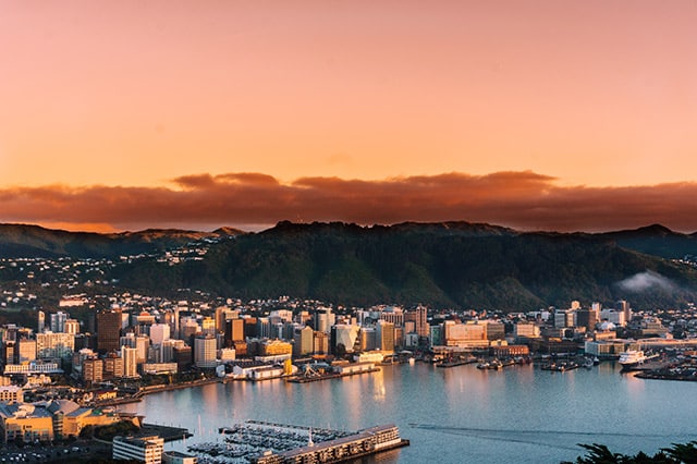 Orange sunset over Wellington city